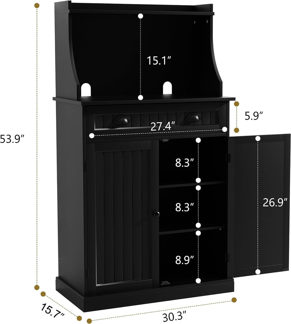 ARTPOWER 54' Kitchen Microwave Cabinet/Stand with Storage and Drawers, Pantry Storage Cabinet with Hutch & Adjustable Shelves for Kitchen, Dining Room, Living Room, Hallway in Black