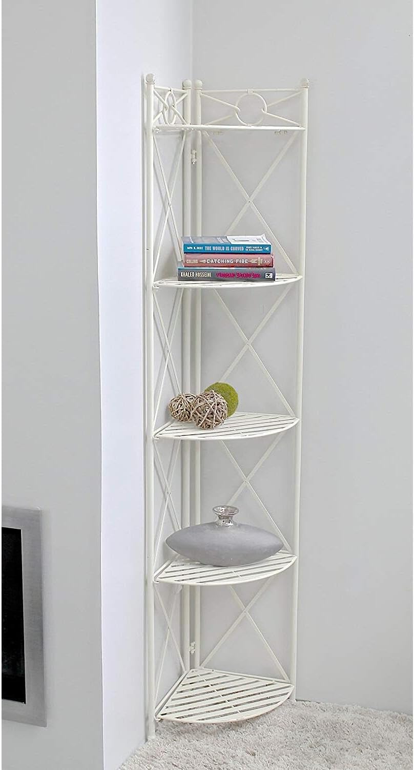 Maykoosh 5-Tier Corner Shelf Baker's Rack White Wash - Space Saving Storage for Kitchen, Pantry, Living Room