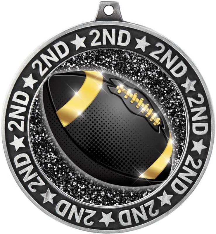 Crown Awards 2.75' 2nd Place Football Shadow Medal Award, Silver Trophy Medal Prime