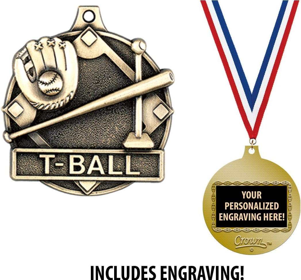 T-Ball Medals, 2' Gold Kids T-Ball, Baseball Medal Award with Free Custom Engraving