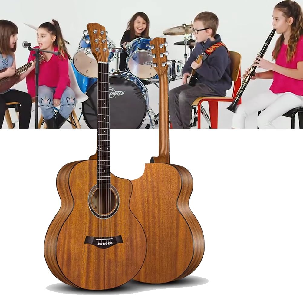 Wood Acoustic Guitar for Adults, 40Inch/41Inch 6 Steel-String All-Spruce Build, Elementary Tutorial of Folk Guitar for Beginners,1,41in