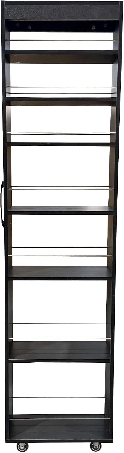 71' Mobile Rolling Design Freestanding Storage Cabinet, Kitchen Storage Bakers Rack with 7-Tier Open Shelves, Utility Food Cupboard with Narrow Space Fit for Kitchen Living Room, Black