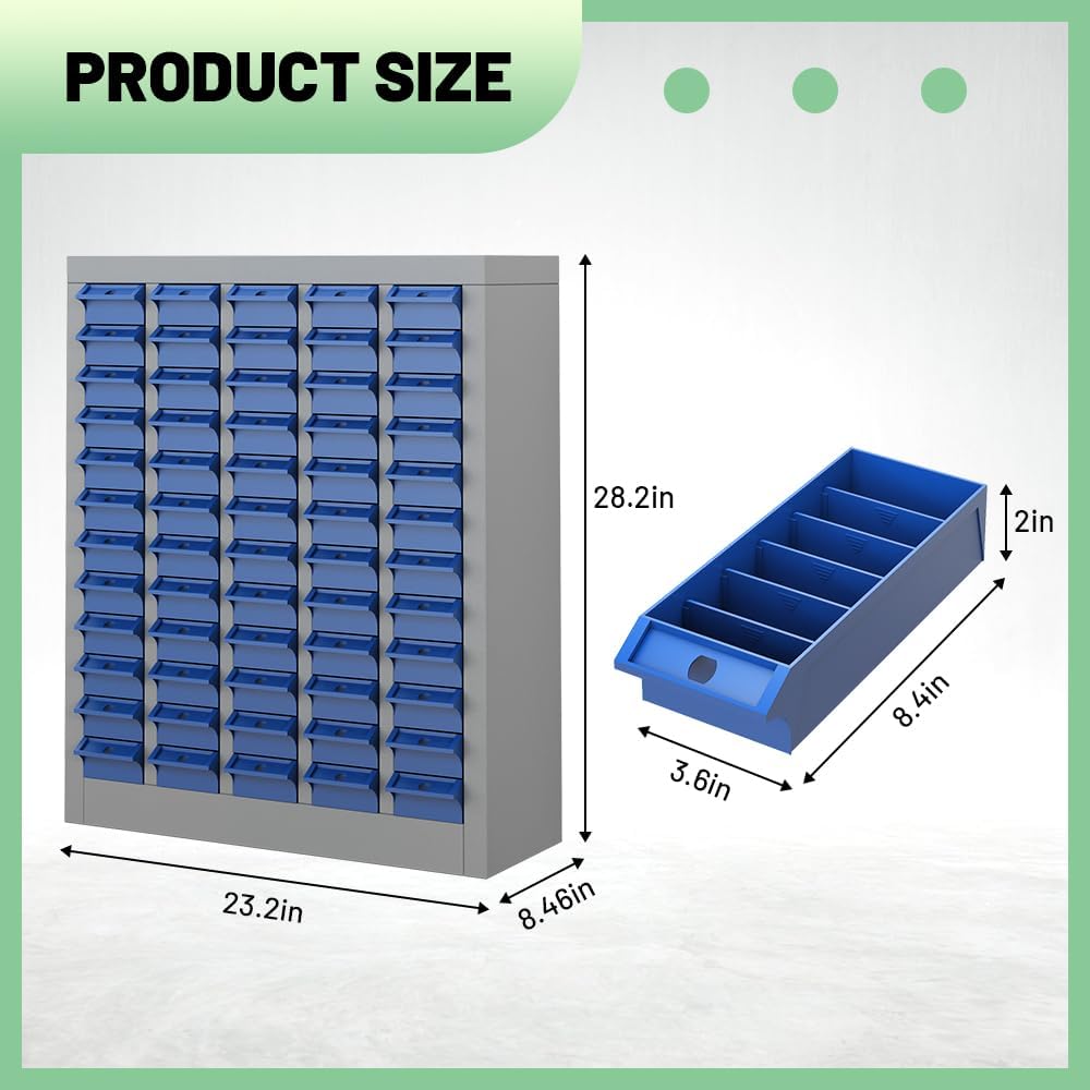 Yeeoy 60 Drawers Parts Cabinet, Bolt and Nut Tool Storage Cabinet, Steel Parts Organization Shelves with ABS Material Drawer & Labels for Tool Hardware Storage, Grey