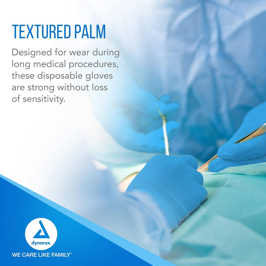 Dynarex Sterile Disposable Nitrile Exam Gloves, Powder-Free, Sterilely Individually Packaged, Textured Palms, Blue, Large, 1 Case - 8 Boxes of 100