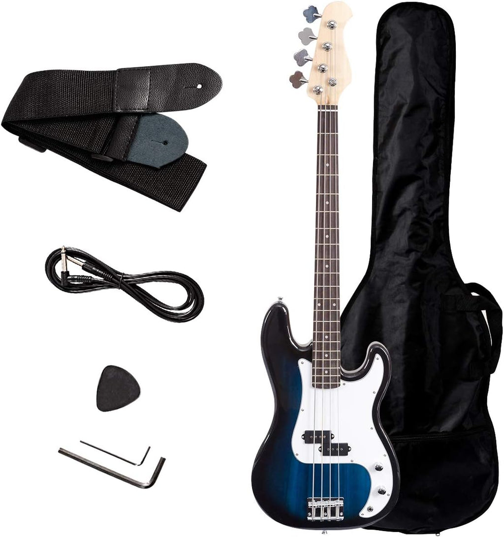 Safstar Electric Bass Guitar 4 Strings Full Size Electric Bass with Amp Cord Strap & Carrying Bag, Rosewood Exquisite Stylish Bass Guitar for Starters Beginners Junior Senior Adults