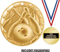 Crown Awards Bowling Medal, 2' Shiny Gold Bowling Pins Medals for Kids with Free Custom Engraving