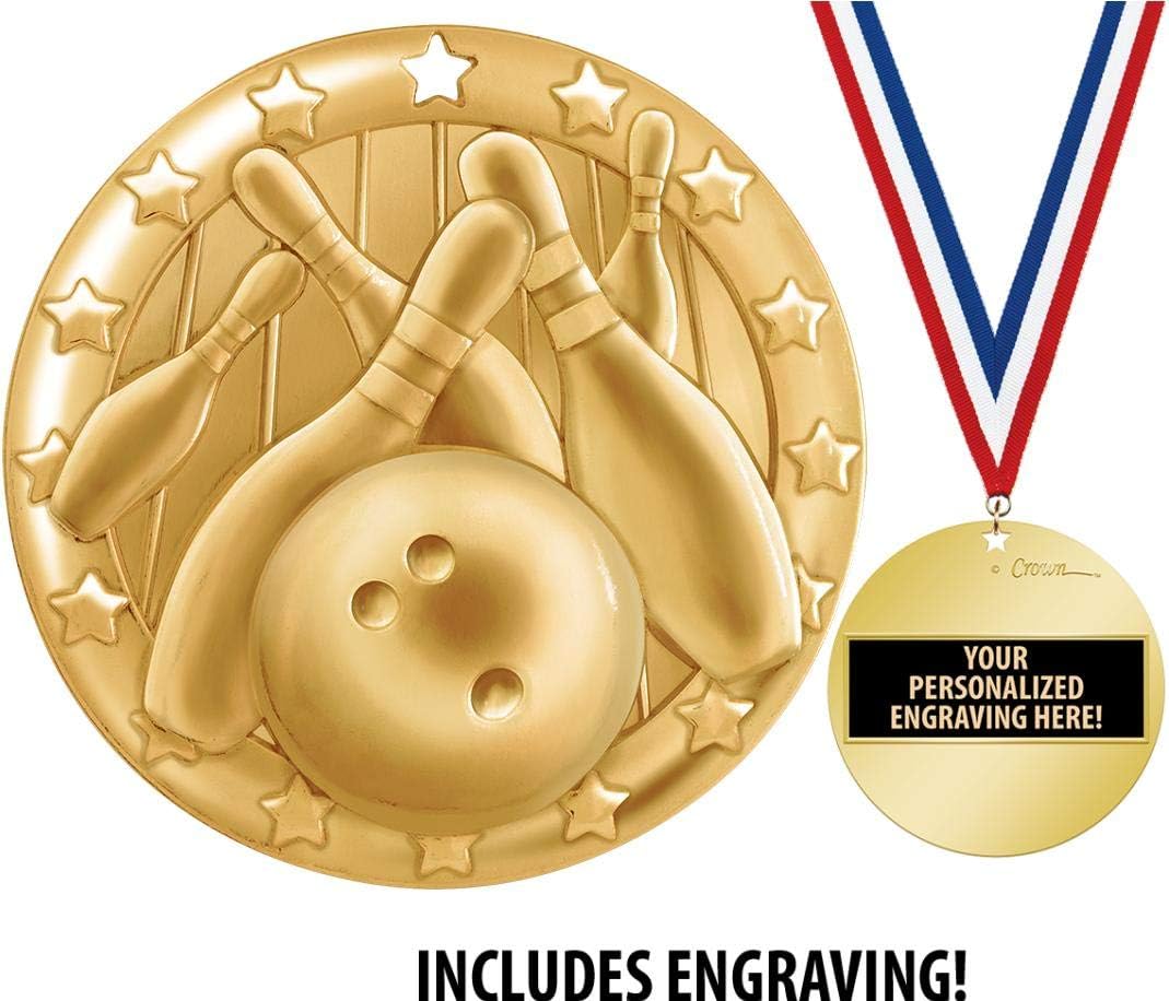 Crown Awards Bowling Medal, 2' Shiny Gold Bowling Pins Medals for Kids with Free Custom Engraving