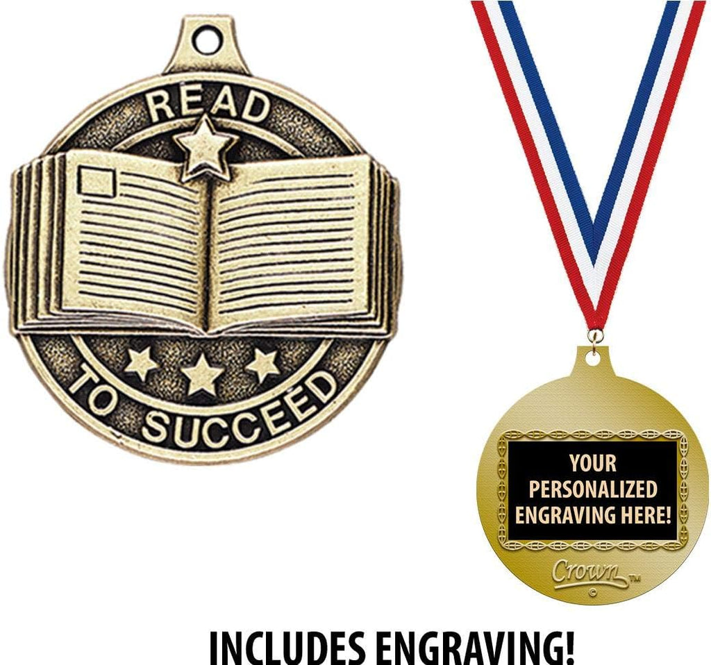 Reading Medals, 2' Gold Read to Succeed Medal Award with Free Custom Engraving