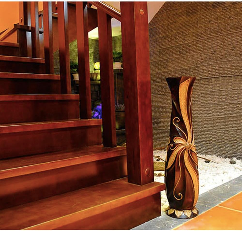 47'' Extra Tall Floor Vase, Huge Solid Wood Decorative Floor Vases with Wide Mouth Opening, Handmade Tall Corner Vase for Floor, Home Decor, Living Room, Bedroom Outdoor Pampas Grass