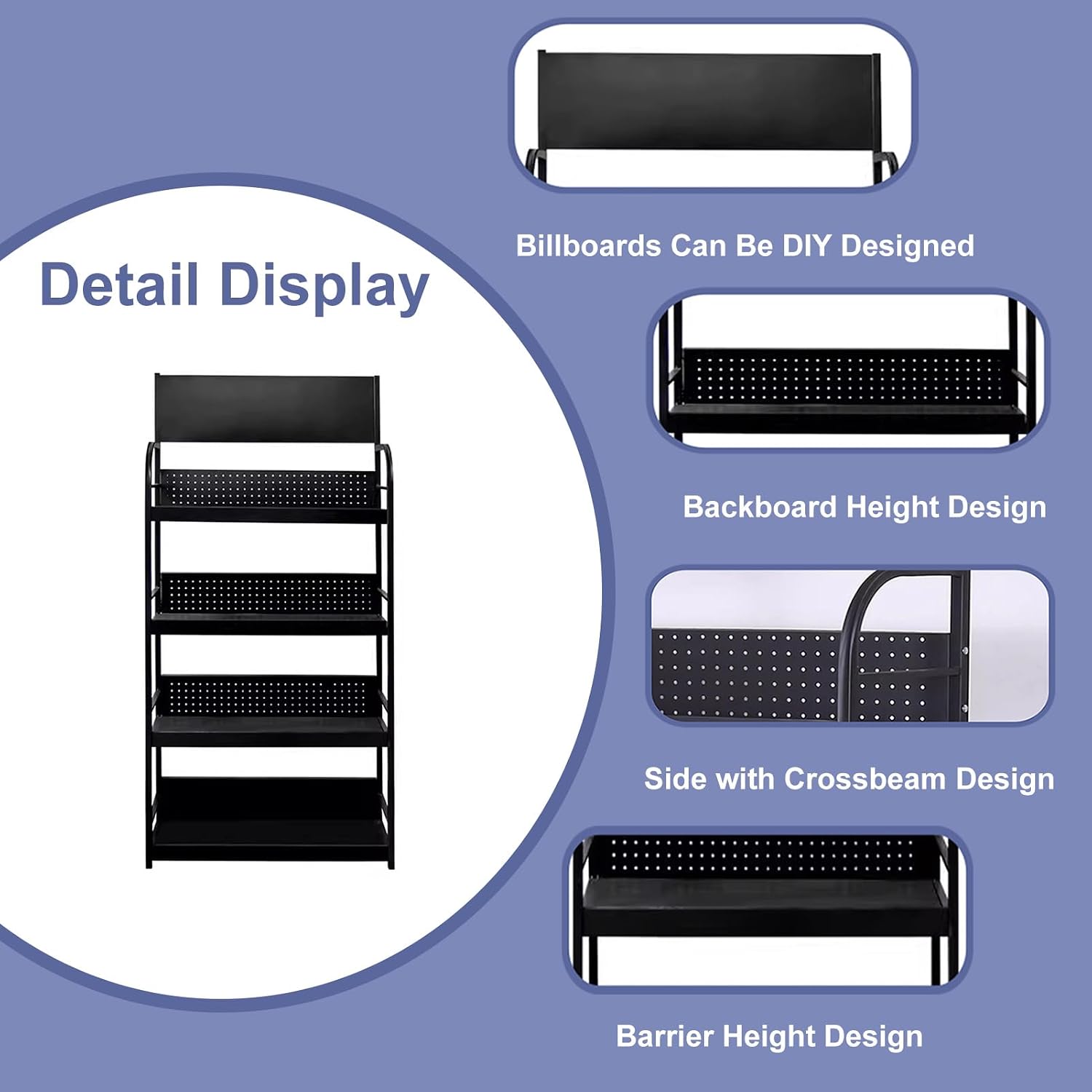 4-Tier Retail Display Racks, Metal Display Shelving, Heavy-Duty Standing Shelves for Supermarkets, Garages, Stores, Warehouses, Home & Kitchen, 31.4' W x 67' H