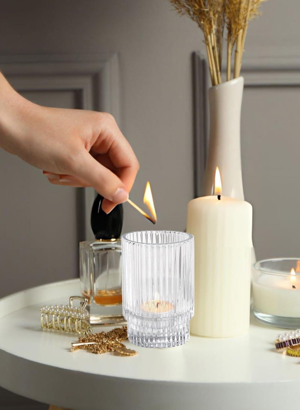 Serene Spaces Living Clear Ribbed Glass Votive Holder, Decorative Centerpiece for Wedding, Christmas, Thanksgiving, Dining Table, Home Décor, 2.25' Diameter & 3.75' Tall, Pack of 32