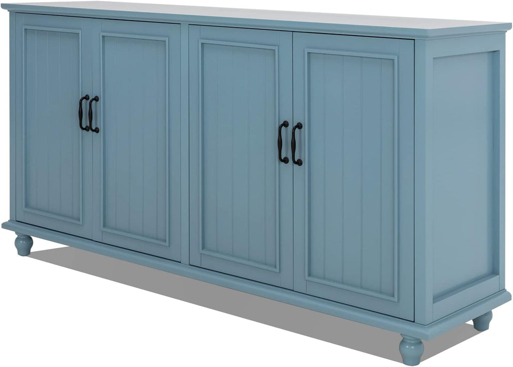 Scurrty Buffet Cabinet with Storage, 62'' Coffee Bar in Kitchen, Buffet with 4 Doors,Sideboard Buffet Cabinet for Dinning Room, Kitchen & Living Room (4 Doors, Blue)