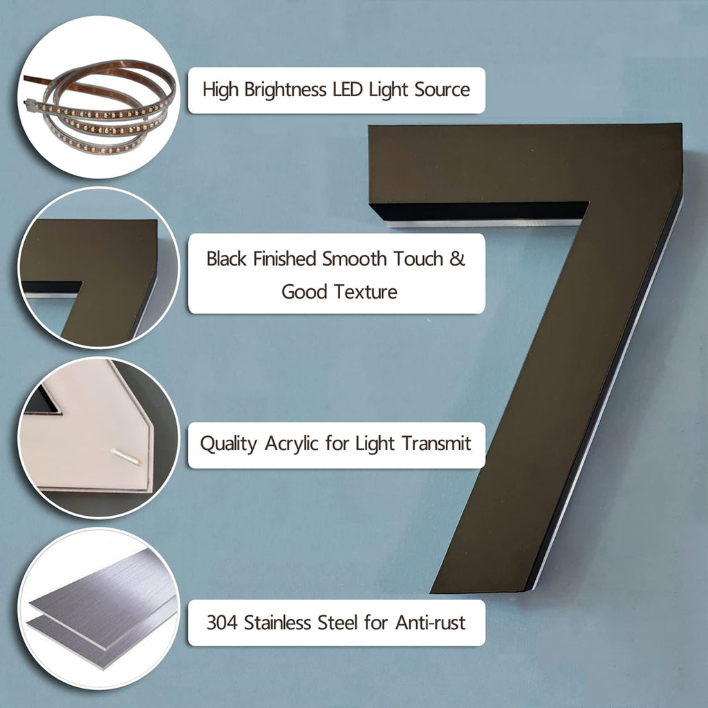 16' Illuminated House Numbers For Outside, Backlit LED Home Address Number, Stainless Steel Hand-Polished For Light Up Address Numbers For House,9