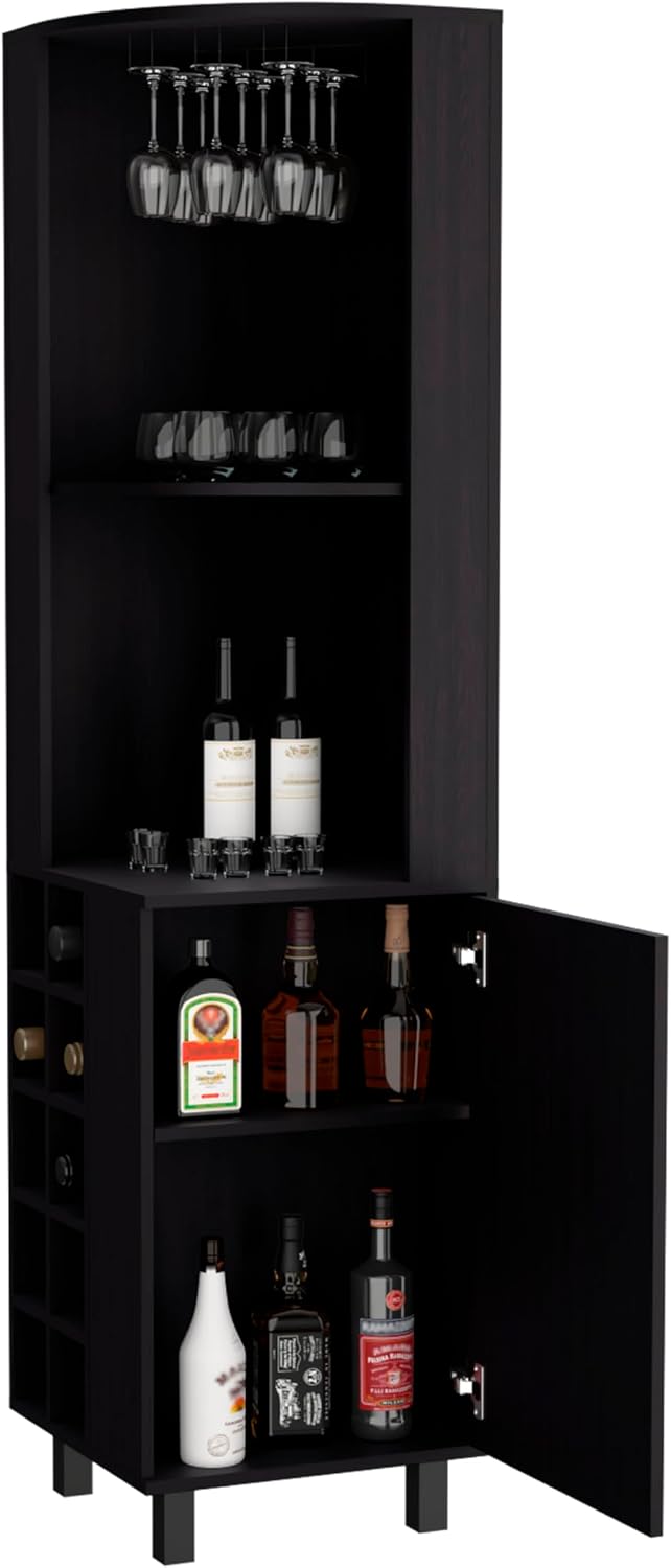71' Corner Freestanding Storage Cabinet, Kitchen Storage Bakers Rack with 4 Shelves, Utility Food Cupboard with Stemware Rack, Black