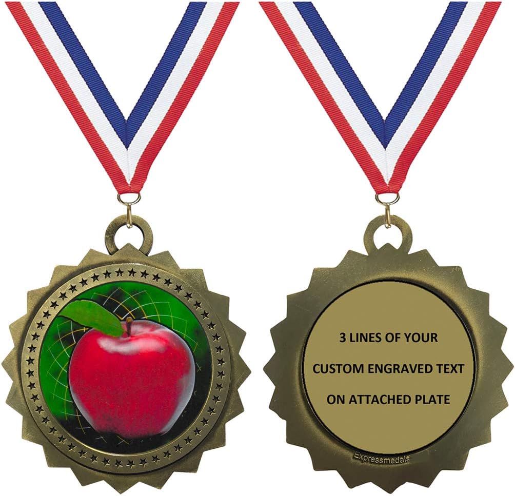1 to 50 Packs Scholastic Apple Gold Medals Trophy Award with Free Custom Engraving D03-FCL403