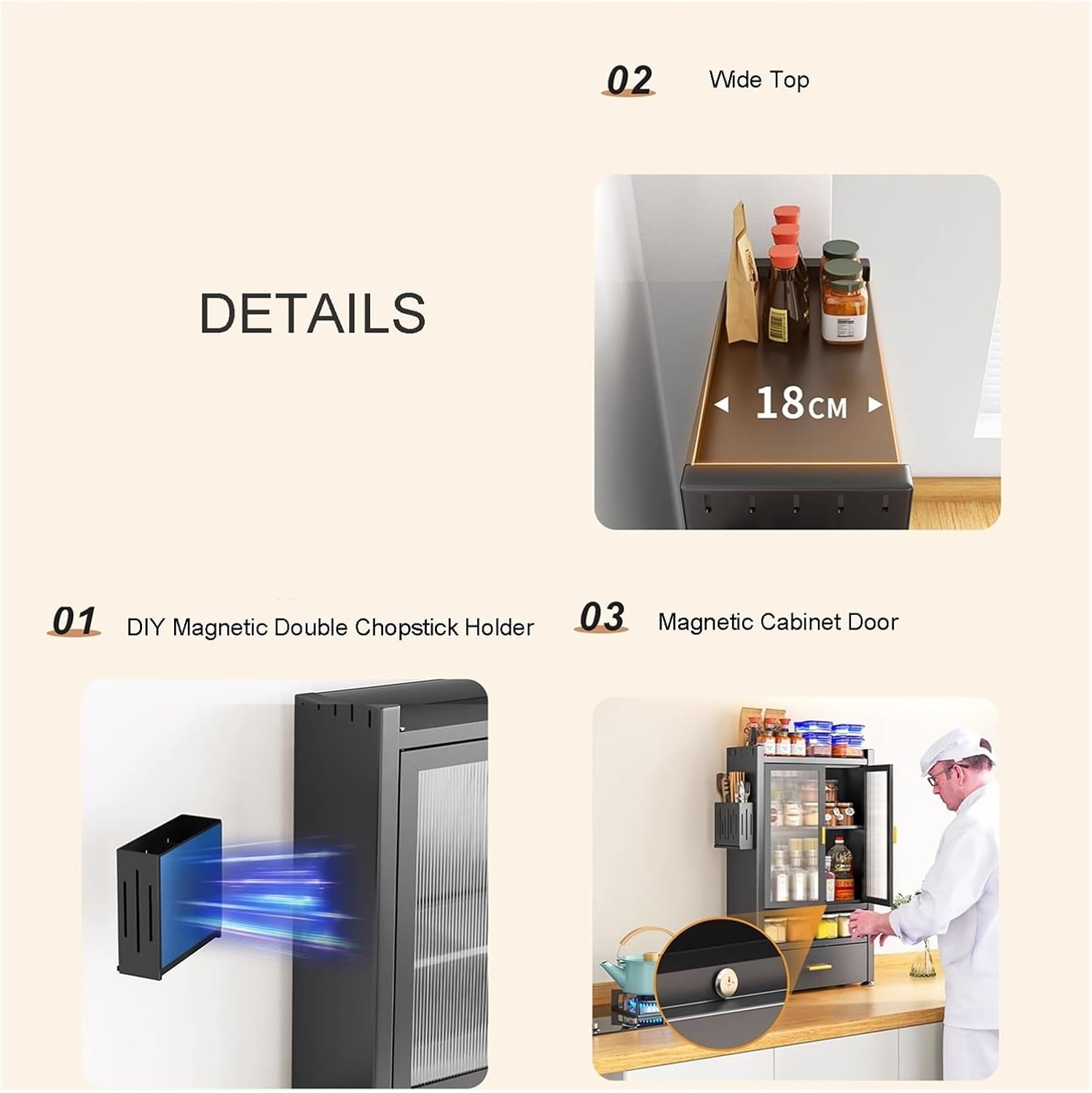 Kitchen Countertop with Drawers Dish Cabinet, Spice Rack, Dual Door Design, Multifunctional Kitchen Storage Cabinet(Small)