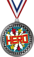 2.75' Hero with Stars Medal Award, Silver Vega Award with Free Neck Ribbon Prime