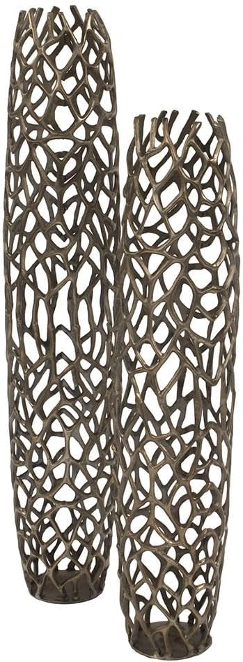 Howard Elliott Collection Bronze Tall Aluminum Branch Floor Vase with Padded Bottom, Large Abstract Decorative Flower Vase with Intertwined Design for Weddings and Home Decor, 9 x 9 x 45.5 Inch