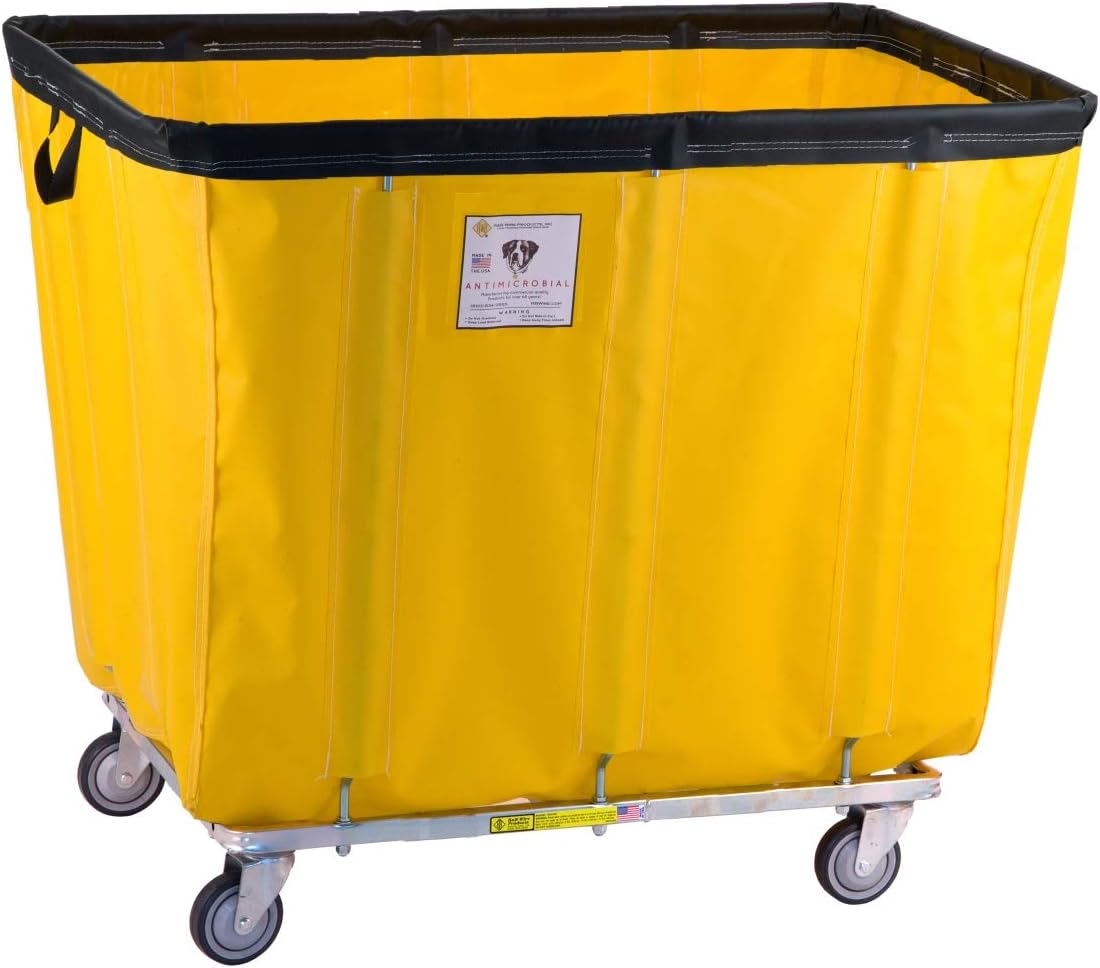 R&B Wire Products 418SO2 Plus 2-Anti-YEL 18 Bushel Protective Vinyl Basket Truck 2 Rigid 2 Swivel Casters Yellow - 44.5 x 32 x 38.75 in.