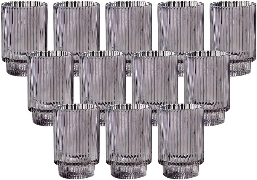 Serene Spaces Living 5in Smoke Ribbed Glass Votive Holder, Decorative Centerpiece for Wedding, Christmas, Thanksgiving, Dining Table, Living Room, Home Décor, 3.25' Diameter & 5' Tall, Pack of 24