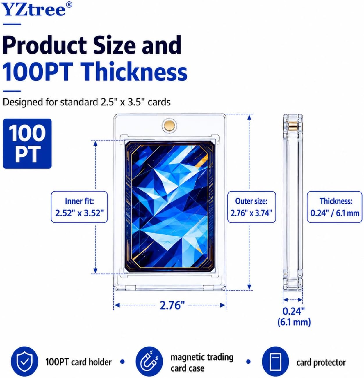 100pt Magnetic Card Holder, 100 Pack Acrylic Card Cases for TCG Card | for Premium Trading Cards, U-V Resistant Magnetic Sports Card Holder for Thick Cards, TCG Pulls, Display and Grading Prep