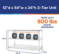 Shelving Inc. 12' d x 54' w Chrome Wire Shelving with 3 Tier Shelves, Weight Capacity 800lbs Per Shelf