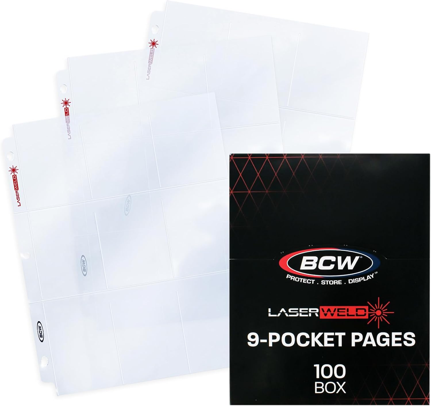 BCW LaserWeld 9 Pocket Pages - 500 Page Pack | Glass-Like Clear Flat Lay | Premium Ultra Flat and Clear Pocket Pages for Cards | Trading Card Binder Sleeves for Pokemon, MTG, Baseball, Basketball