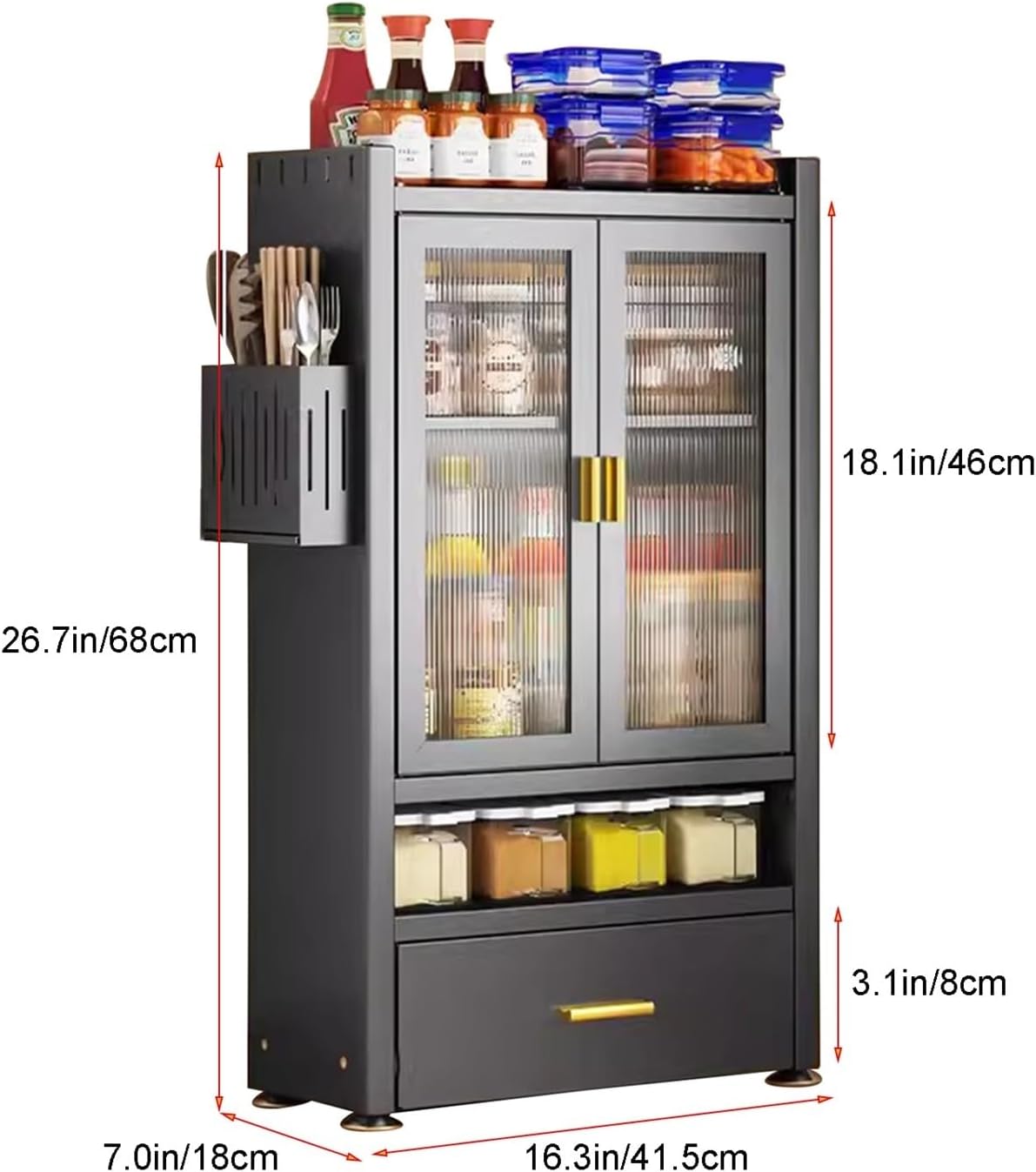 Kitchen Countertop with Drawers Dish Cabinet, Spice Rack, Dual Door Design, Multifunctional Kitchen Storage Cabinet(Large)