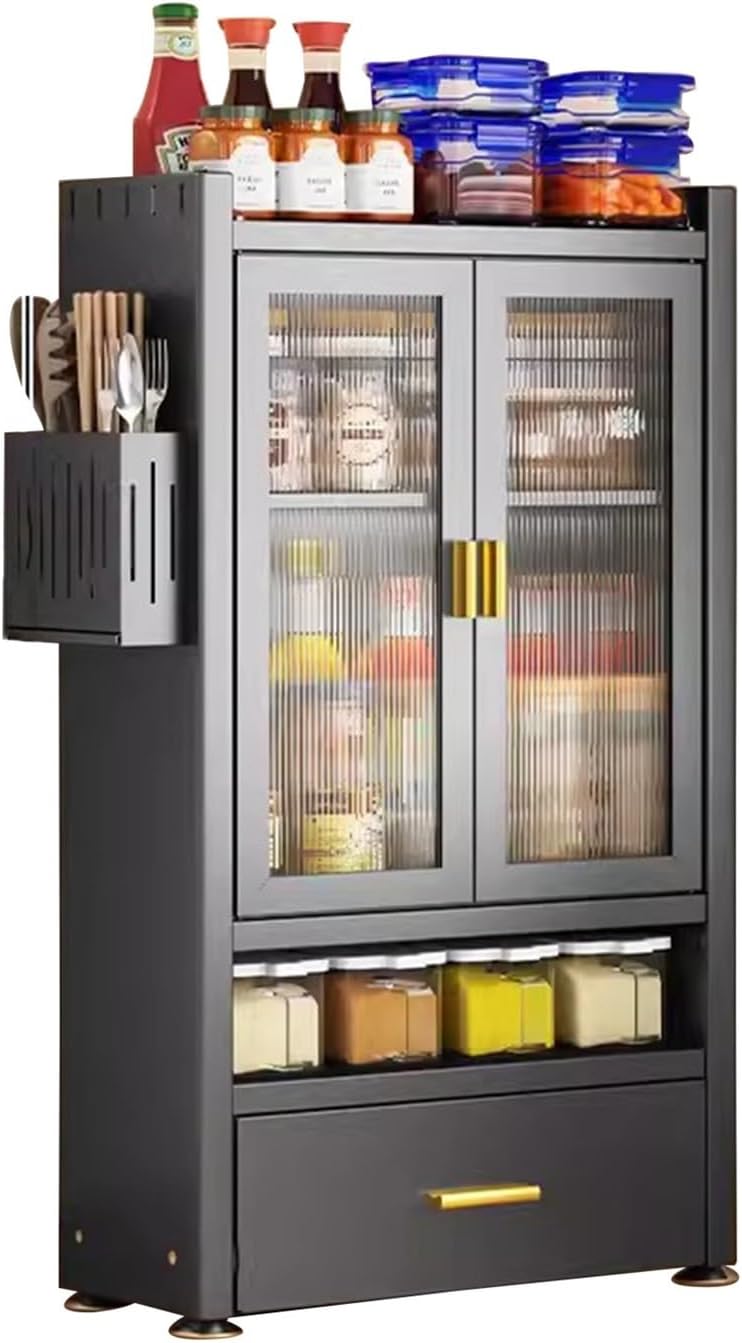 Kitchen Countertop with Drawers Dish Cabinet, Spice Rack, Dual Door Design, Multifunctional Kitchen Storage Cabinet(Large)