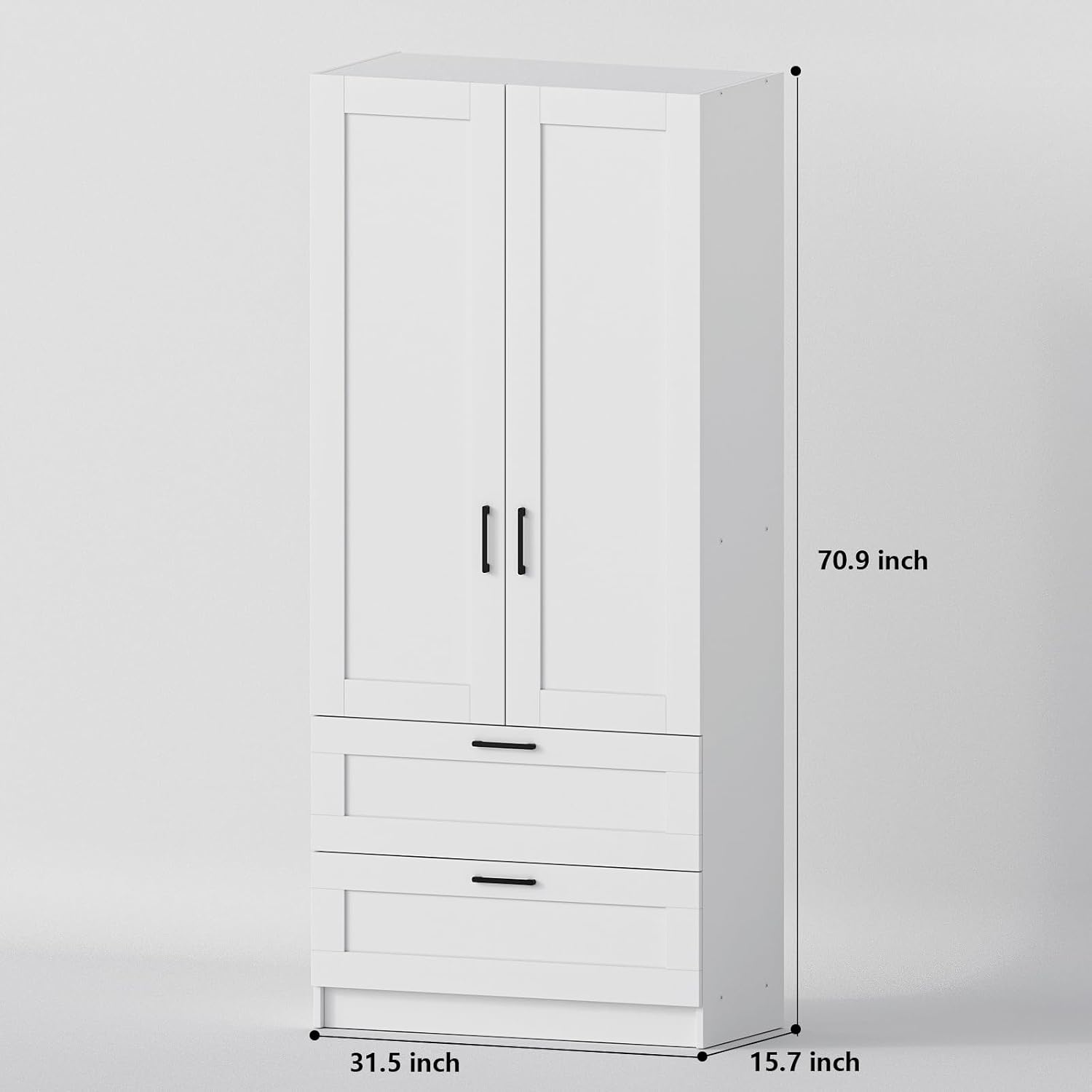 White Tall Kitchen Pantry Cabinet Organizers and Storage with Doors and Drawer and Adjustable Shelves，Wood Large Gabinetes Para Cocina Office Bookshelf for Laundry Room Cabinets (31.5'W*15.7'D*71'H)