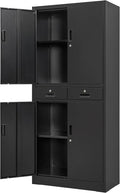 Wanfu Metal Storage Cabinet, 71' Locking Storage Cabinet with Adjustable Shelves and 2 Drawers, Steel Cabinets for Office, Garage, Home, School, Utility Room(Black)