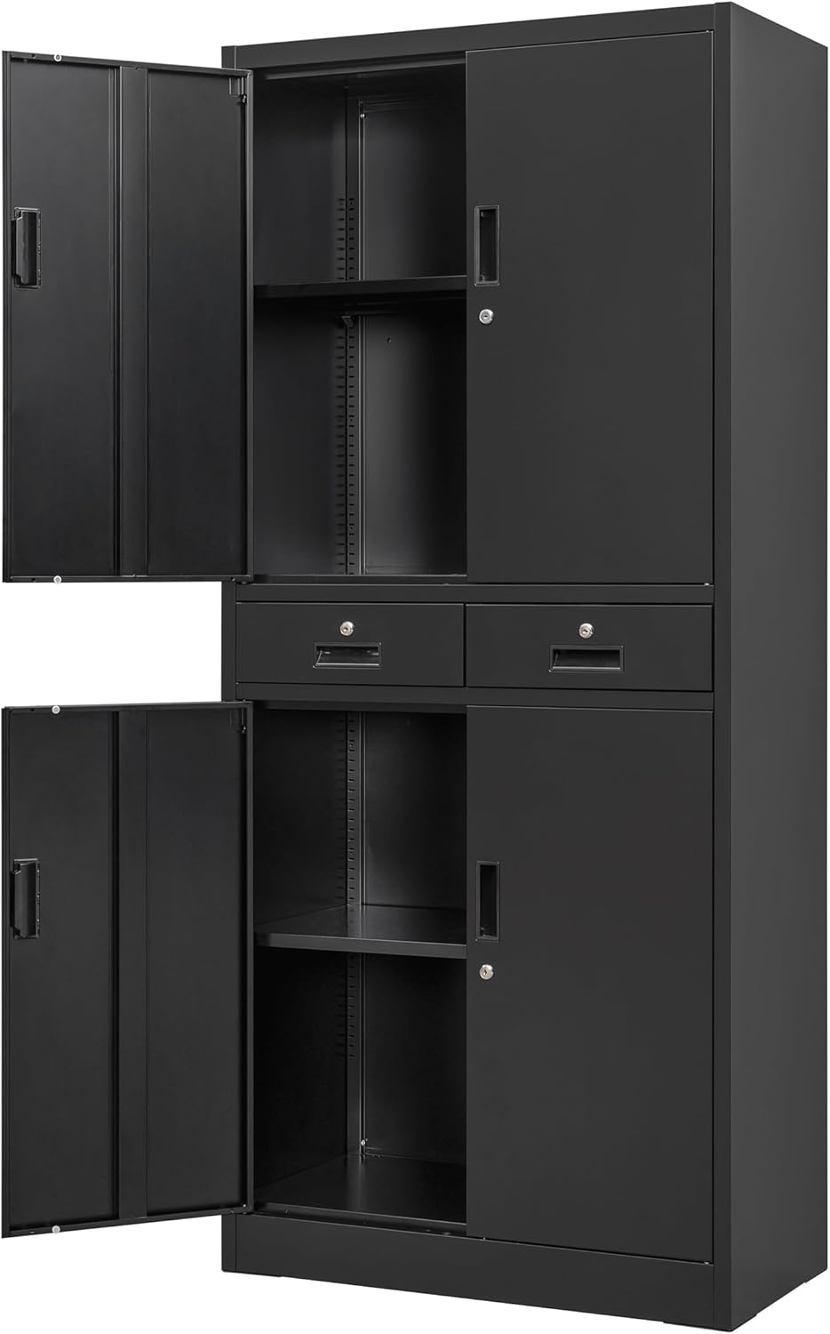 Wanfu Metal Storage Cabinet, 71' Locking Storage Cabinet with Adjustable Shelves and 2 Drawers, Steel Cabinets for Office, Garage, Home, School, Utility Room(Black)