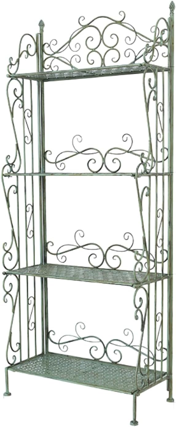 Metal Garden Trellis, Indoor Outdoor Planter Display, Heavy Duty Iron Plant Trellis, Strong Load-Bearing Capacity, Iron 4-Tier Bakers Rack for Garden Patio Balcony Living Room(Green)