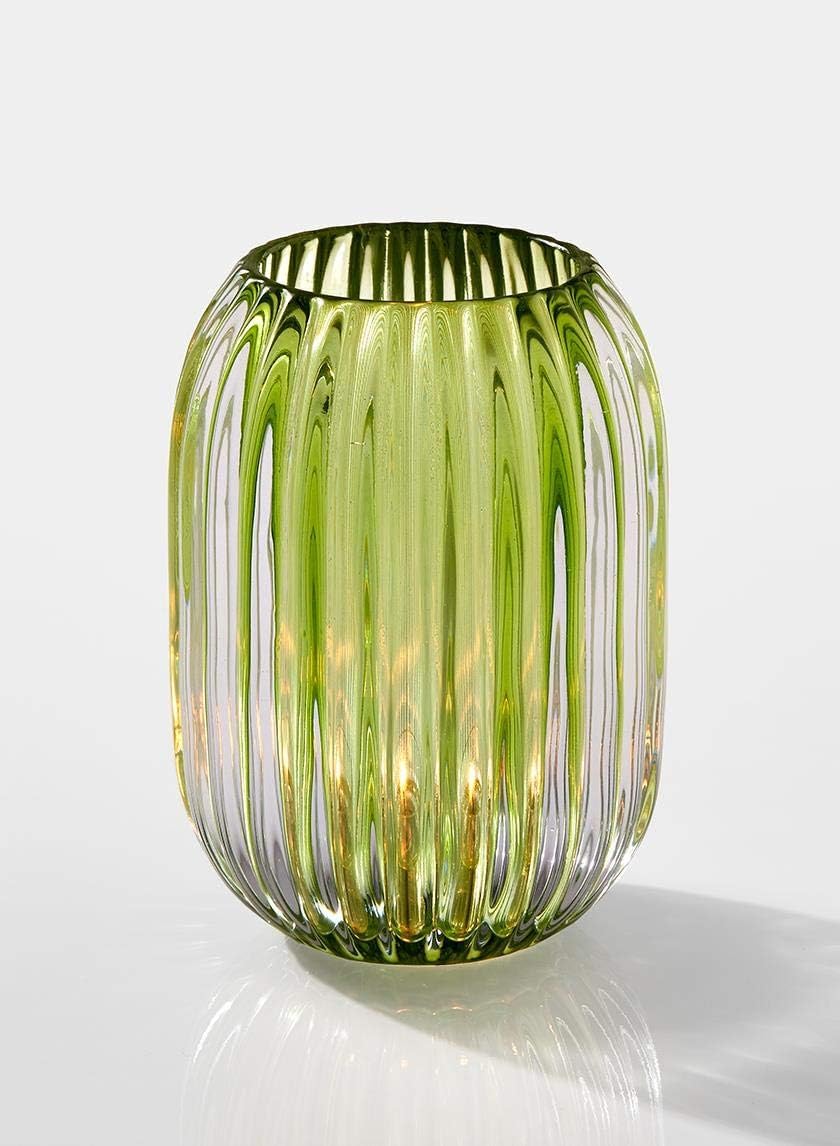 Serene Spaces Living Green Optical Glass Votive Holder, Perfect for Weddings and Home Décor, 5' Tall and 3.5' Diameter, Set of 12