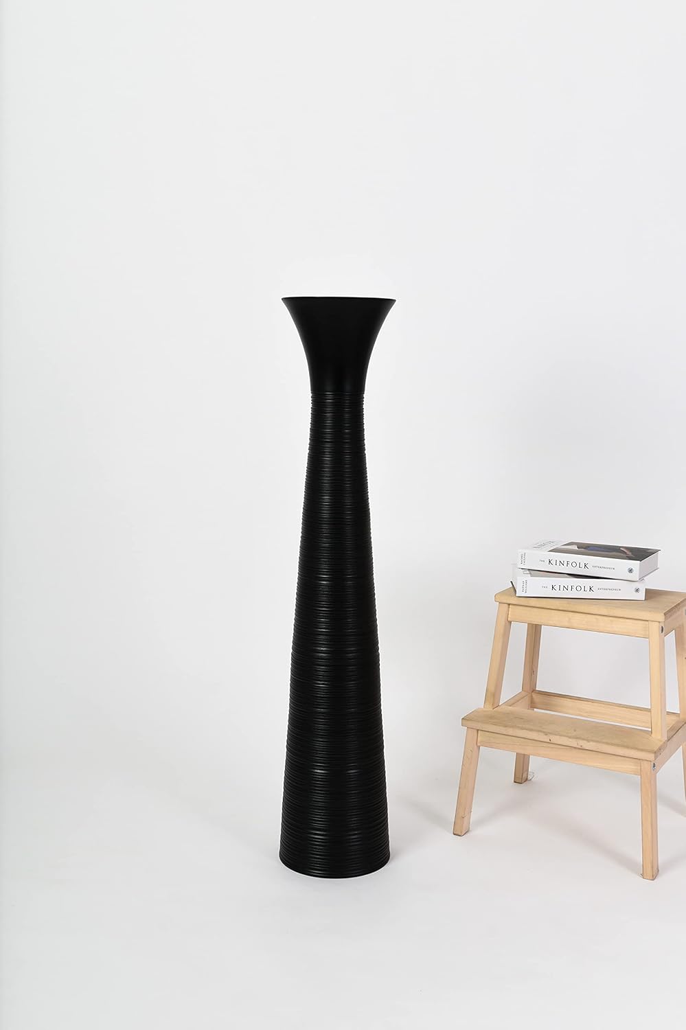 Leewadee Large Black Home Decor Floor Vase - Wooden 41 inch Tall Farmhouse Decor Flower Holder for Fake Plant and Pampas Grass