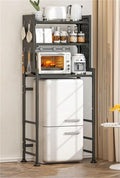 Mini Fridge Stand Storage Refrigerator Shelf 3 Tier Expandable Adjustable Height Microwave Stand Shelf Kitchen Bakers Rack for Refrigerators Below 1.2m(Black)