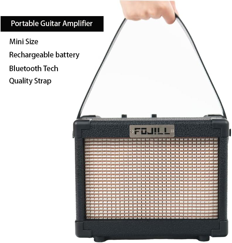 Fojill Heavy Metal Cool Electric Guitar Kit Set Beginner Starter Combo Package Bundle Battery Power Bluetooth 10W Amplifier Amp Accessory Gig Bag,Picks, Cable,Strap,Strings(FCGK-60, Metallic Black)