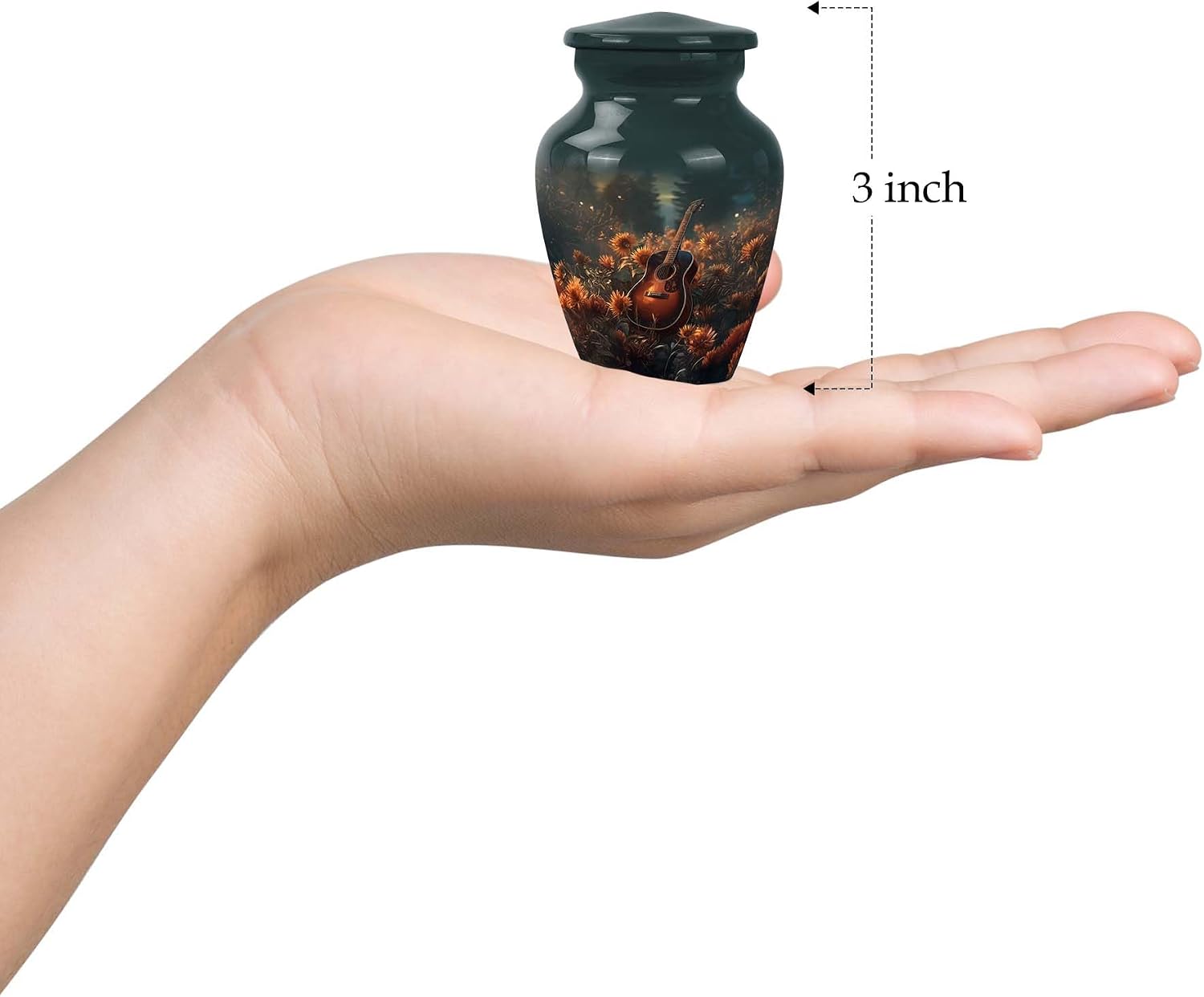 Guitar Small Urns for Human Ashes Adult Female - Green Urn for Ashes Male 3 Inch with 10 Inch Set - Funeral Cremation Urns for Daughter and Son - Adult Urn Mother and Father, 1 Large & 1 Mini
