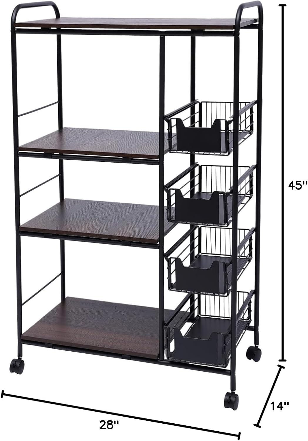 Kitchen Storage Carts,Kitchen Stand Microwave Cart for Home,Kitchen Shelving Unit Rolling Utility Microwave Oven Rack on Wheels,Mobile Cart with 4 Tier Storage Bakers Rack,with 4 Sliding Drawers