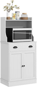 HOMCOM Microwave Cabinet with Storage Drawer, Double Door Cabinet and Adjustable Shelf, Buffet with Hutch and Cable Hole, Storage Cabinet for Kitchen, Dining Room, Living Room, White