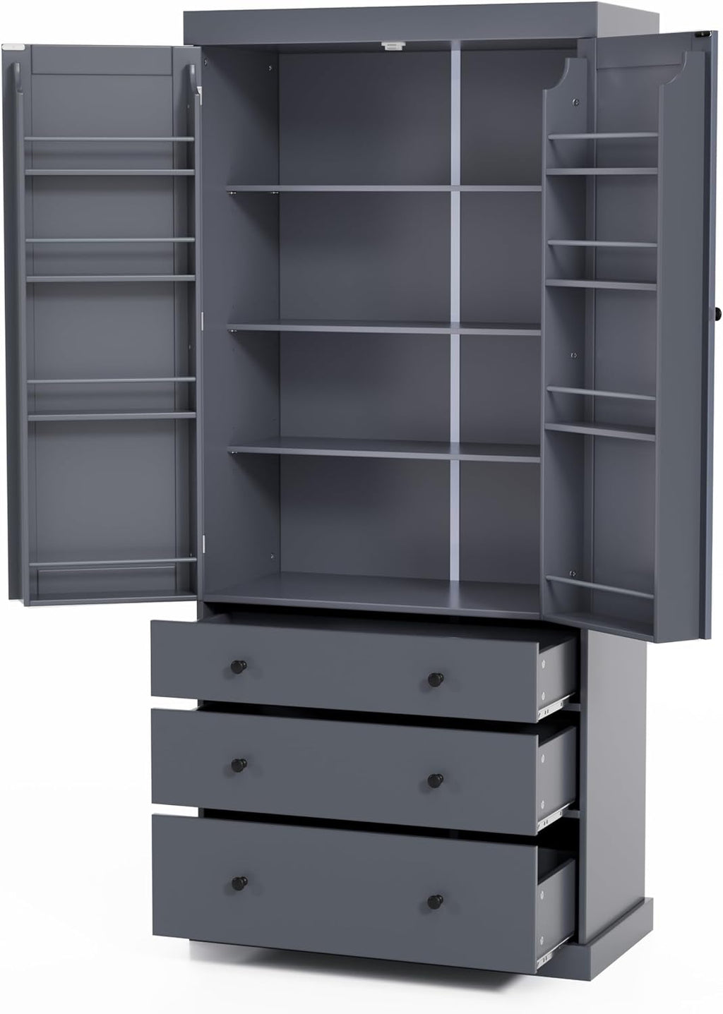Ball & Cast 77' Freestanding Kitchen Pantry with 3 Drawers and Adjustable Shelves,Tall Cupboard Storage Cabinet with 8 Door Shelves, for Kitchen,Dining Room,Living Room,Apartment,Gray