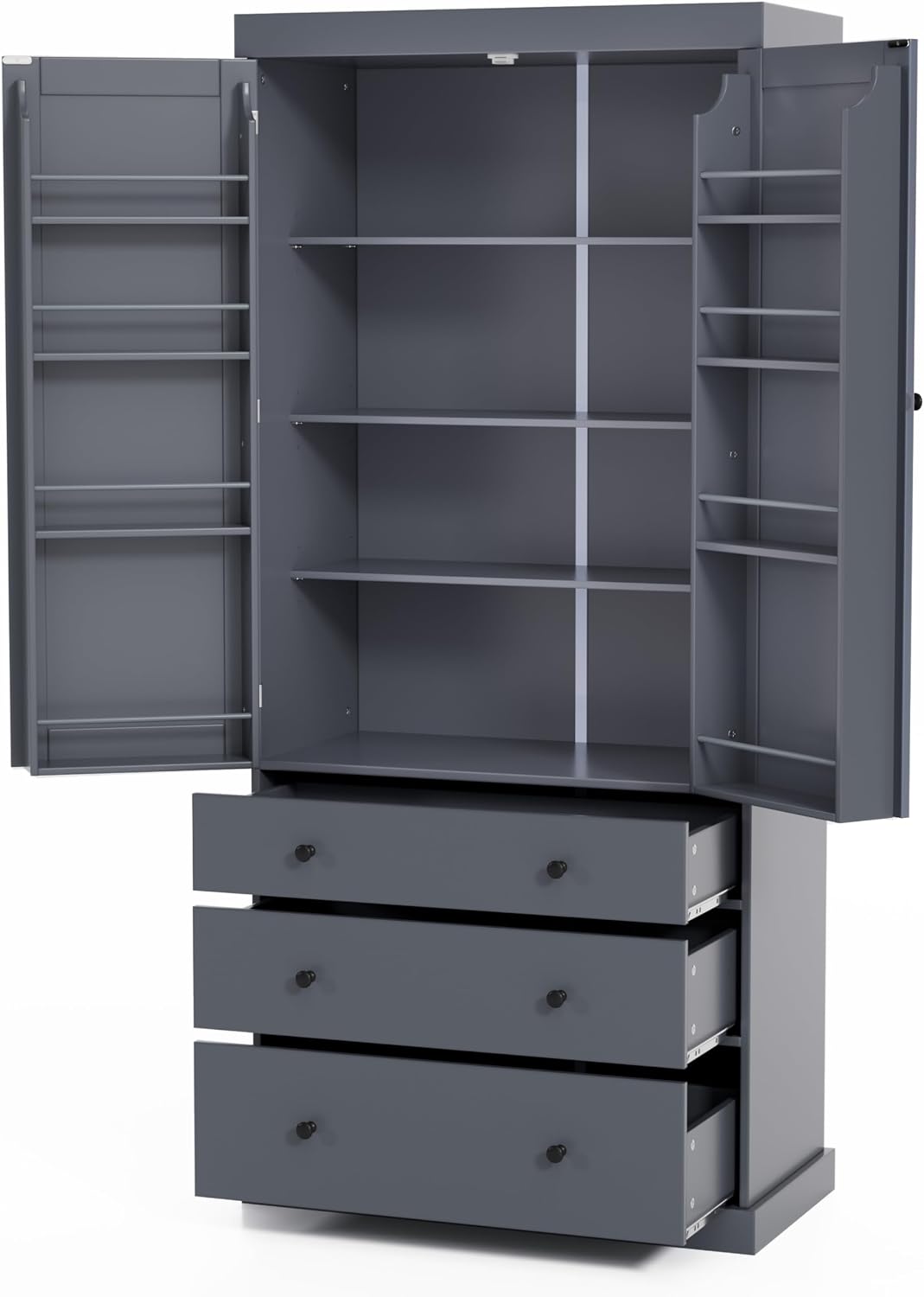 Ball & Cast 77' Freestanding Kitchen Pantry with 3 Drawers and Adjustable Shelves,Tall Cupboard Storage Cabinet with 8 Door Shelves, for Kitchen,Dining Room,Living Room,Apartment,Gray