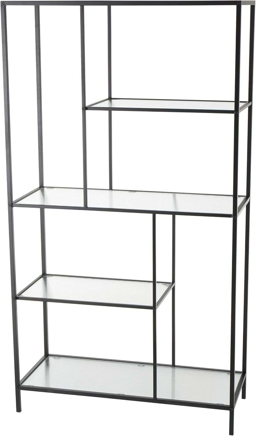 Deco 79 Metal 4 Shelf Shelving Unit with Clear Glass Shelves, 32' x 13' x 58', Black