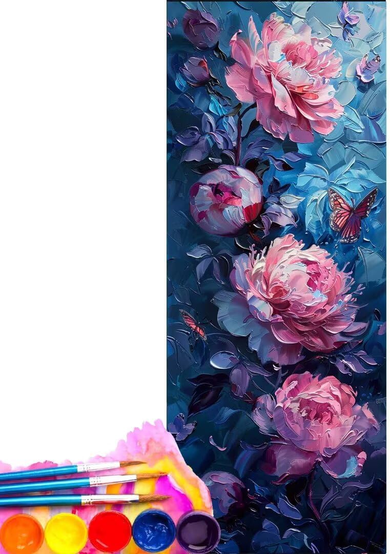Flower Pink Paint by Numbers for Adults, DIY Paint by Number Kit, DIY Painting by Numbers for Beginner Kits, DIY Canvas Oil Painting Acrylic Paints for Gift Home Wall Decor (Without Frame) 80x160cm