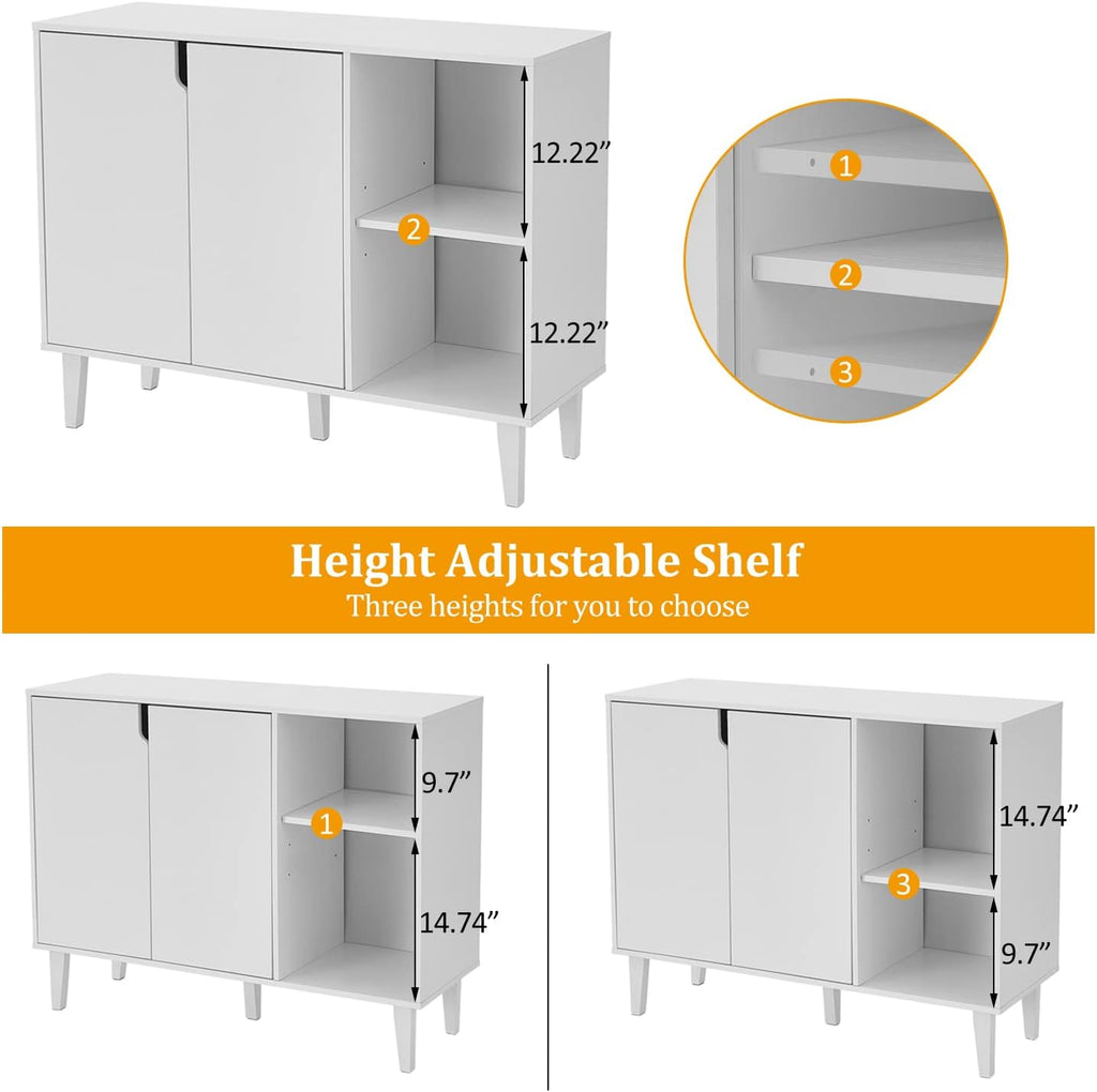 Panana Kitchen Buffet Cabinet Storage Sideboard with 2 Doors 2 Shelves, 41.8' L x 15' W x 32.5' H (White)