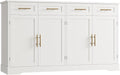 HOSTACK 60' Large Buffet Sideboard with Storage, 36' Tall Kitchen Buffet Storage Cabinet with 4 Drawers, Modern Coffee Bar Cabinet with Gold Handles, Long Sideboard Buffet Table for Kichen, White