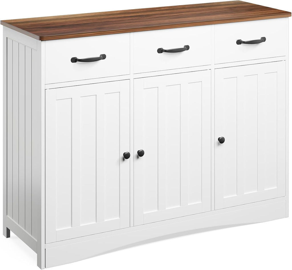 Gizoon Farmhouse Sideboard Buffet Cabinet, 42.5'' Kitchen Storage Cabinets with 3 Drawers and Barn Doors, Wood Coffee Bar Cabinet with Adjustable Shelf for Kitchen, Dining Room, Living Room, Retro