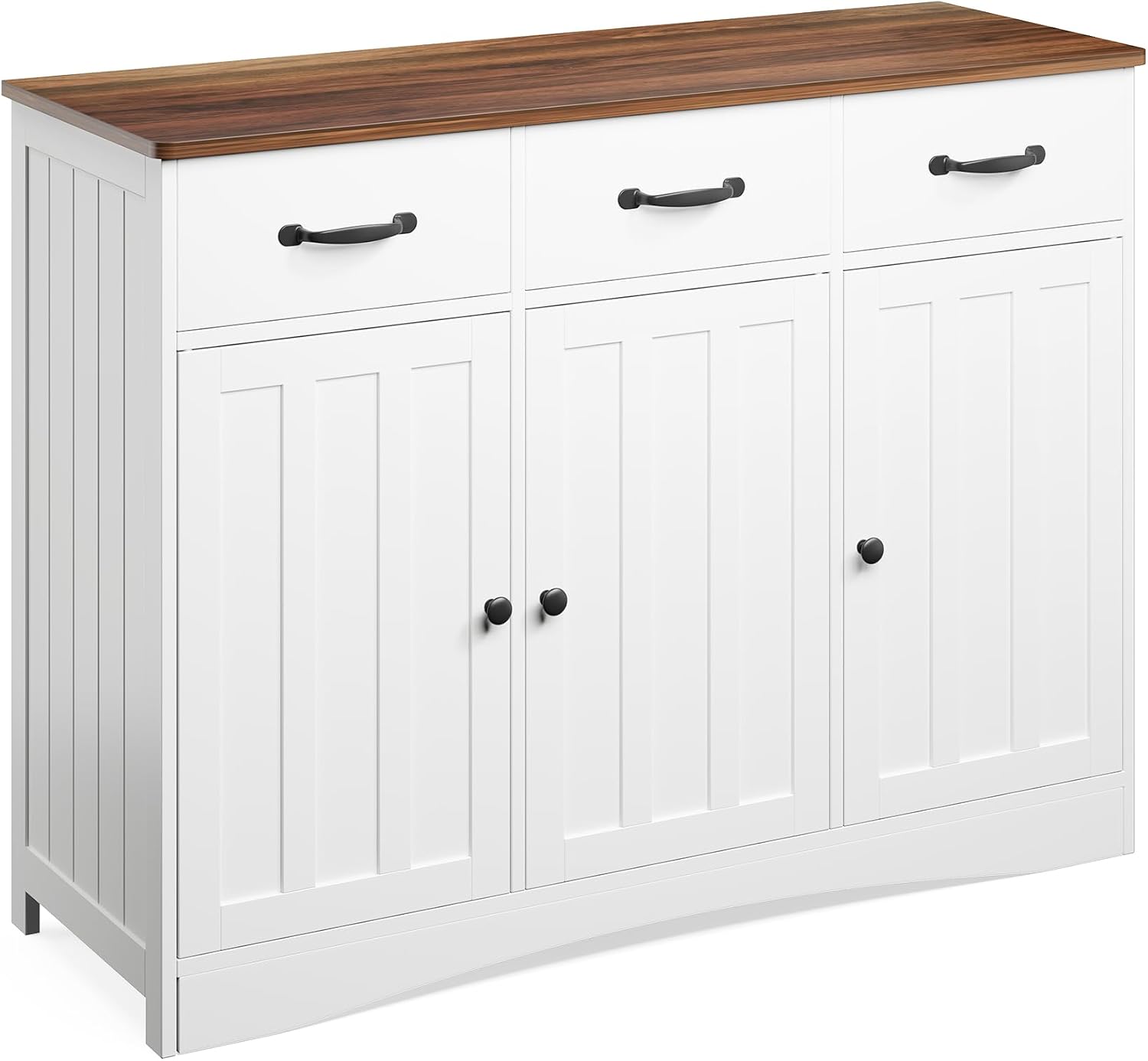 Gizoon Farmhouse Sideboard Buffet Cabinet, 42.5'' Kitchen Storage Cabinets with 3 Drawers and Barn Doors, Wood Coffee Bar Cabinet with Adjustable Shelf for Kitchen, Dining Room, Living Room, Retro