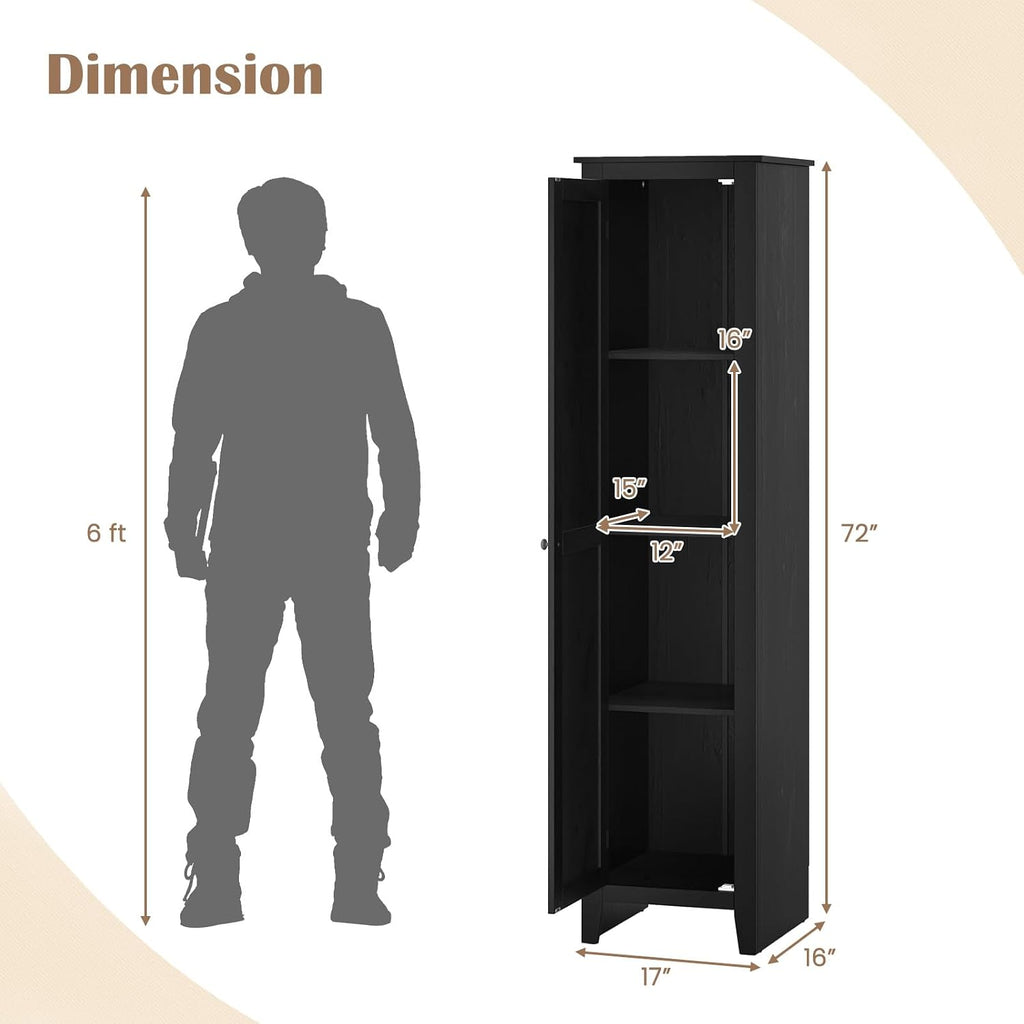 Giantex 72-Inches Narrow Storage Cabinet, Tall Bathroom Floor Cabinet with 4 Shelves, Barn Door, Anti-tilt Device, Raised Feet, Slim Storage Unit for Small Spaces, Living Room, Home Office, Kitchen