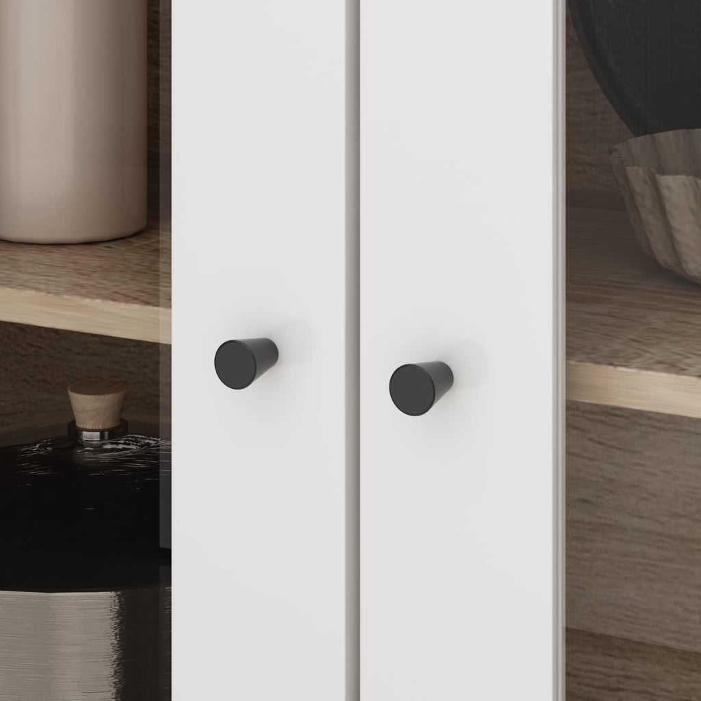 ECACAD Freestanding Kitchen Pantry Storage Cabinet with Glass Doors, Shelves & Drawers, Modern Sideboard Buffet Cabinet, Wood Kitchen Cupboard with Hutch and Hooks, Walnut and White